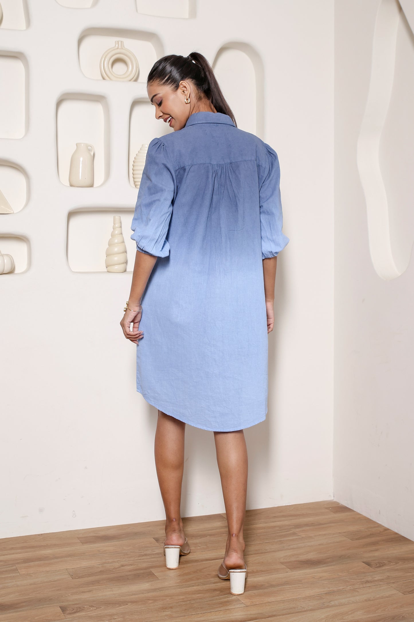 Ocean Blue Dip Dyed Shirt Dress