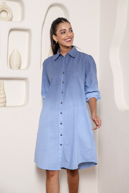 Ocean Blue Dip Dyed Shirt Dress