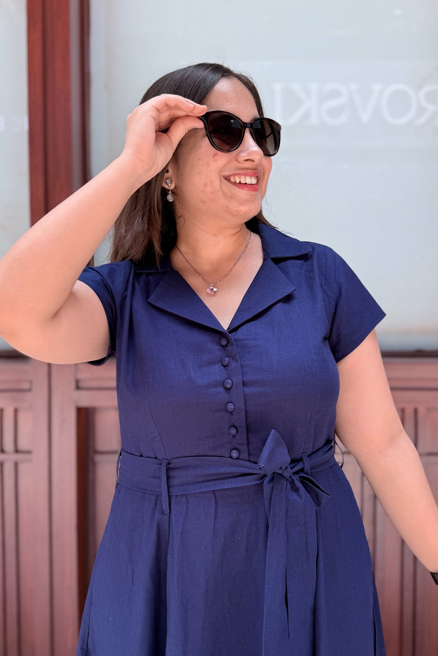 Ink Blue Belt Dress