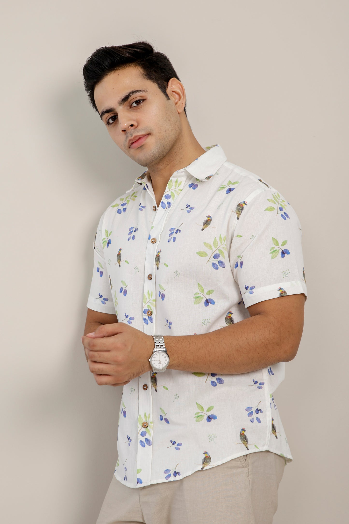 White Jamun Half Sleeve Shirt