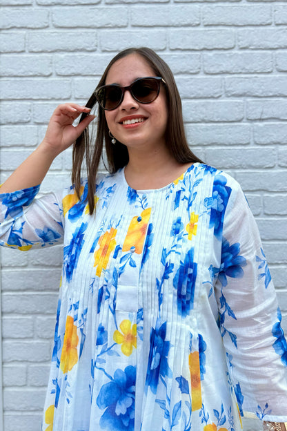 Blue Reverie Pin Tuck Kurta Set