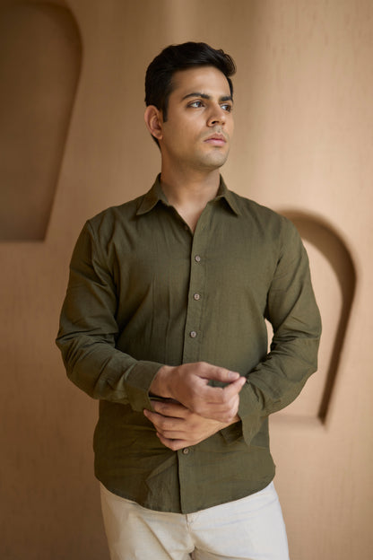 Wild Olive Cotton Linen Shirt
