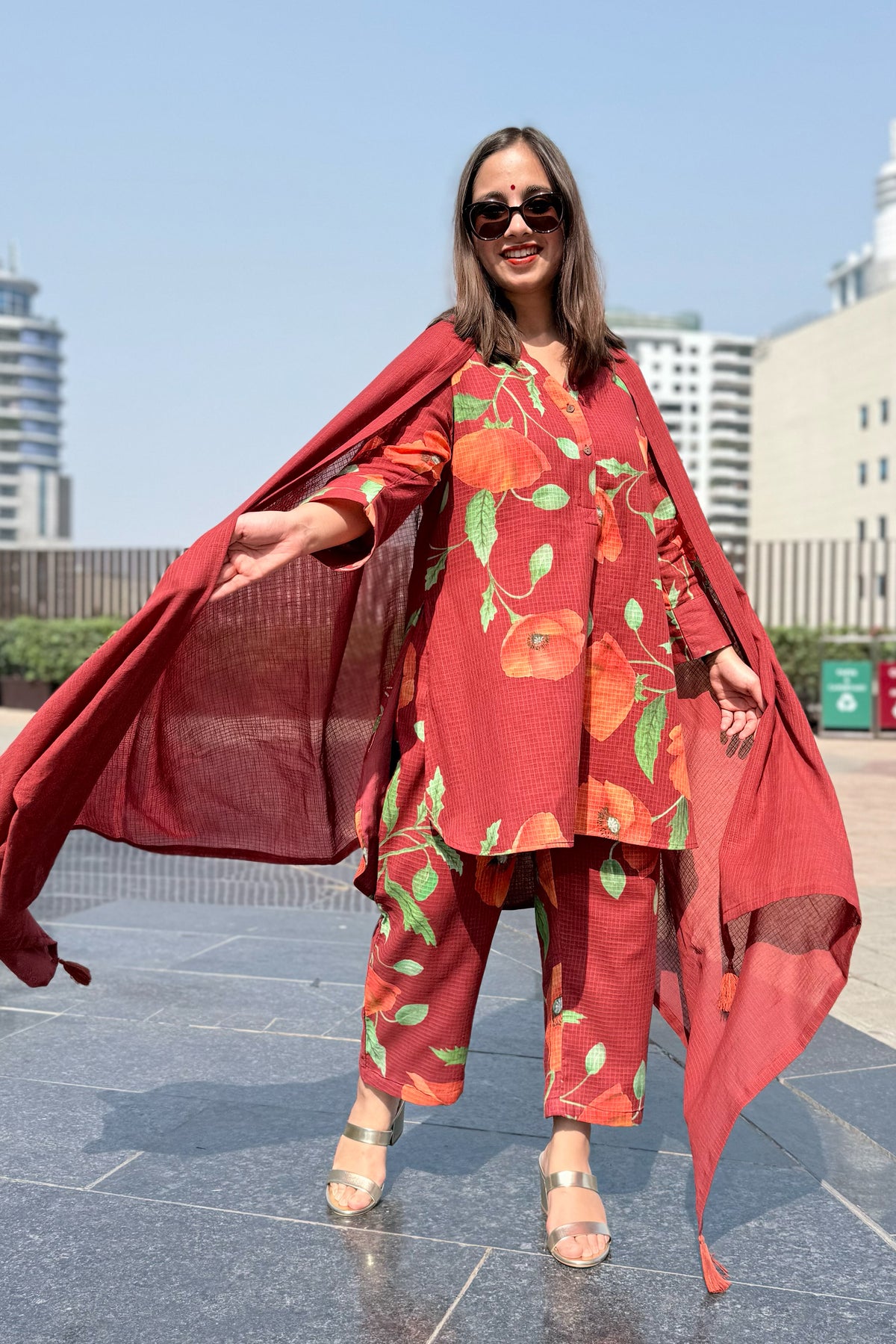 Poppy Wine Kurta Co-ord Set