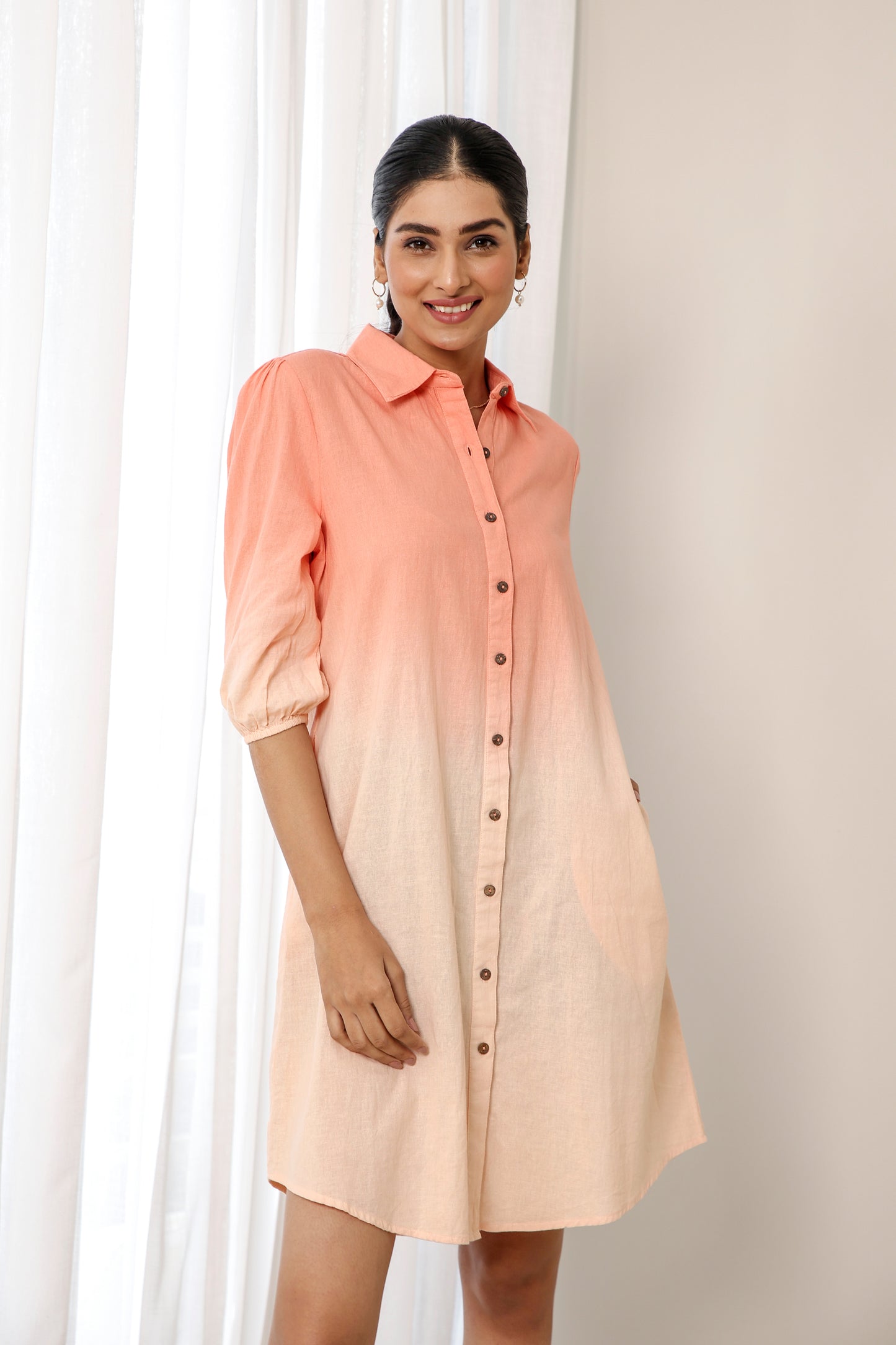 Peach Please Dip Dyed Shirt Dress