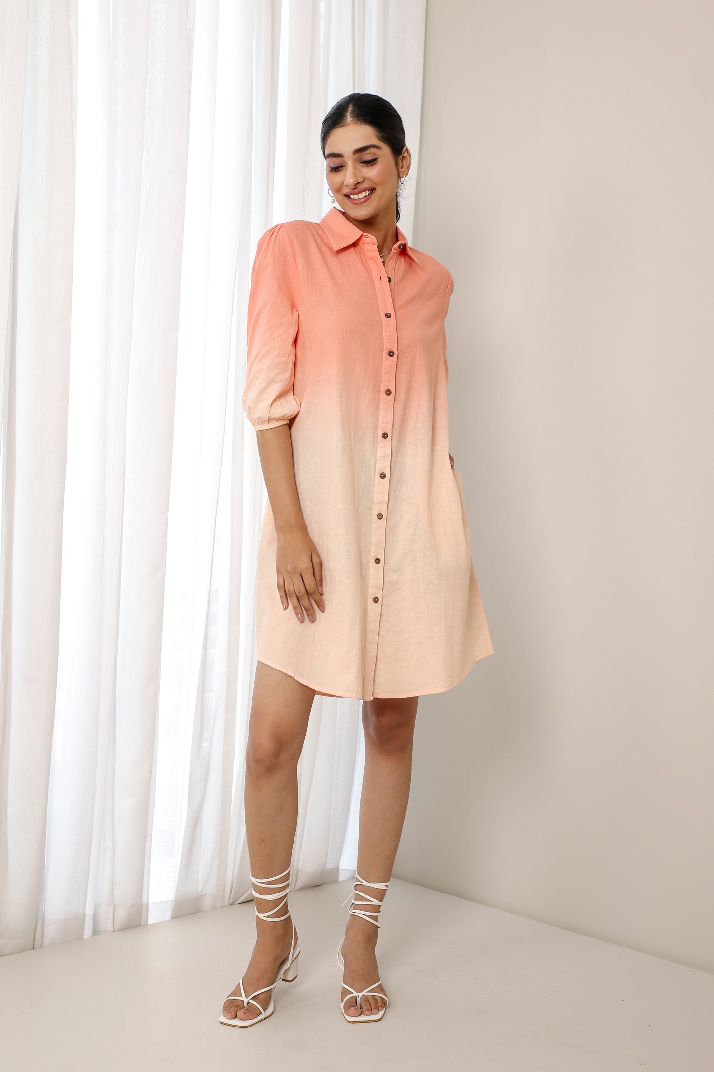 Peach Please Dip Dyed Shirt Dress