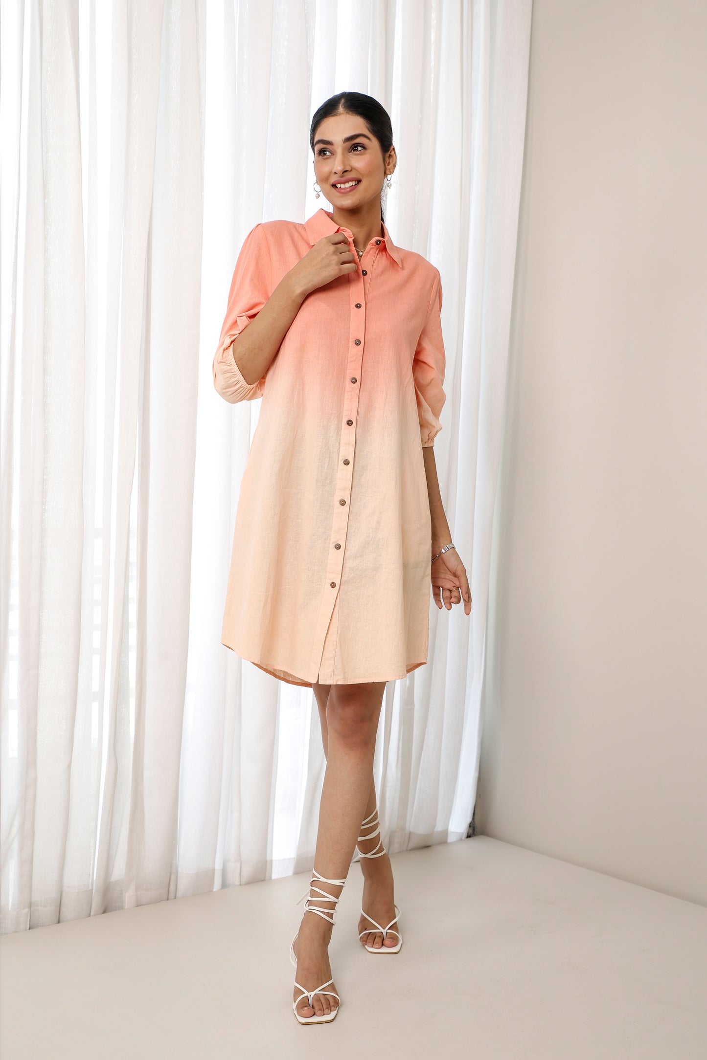 Peach Please Dip Dyed Shirt Dress