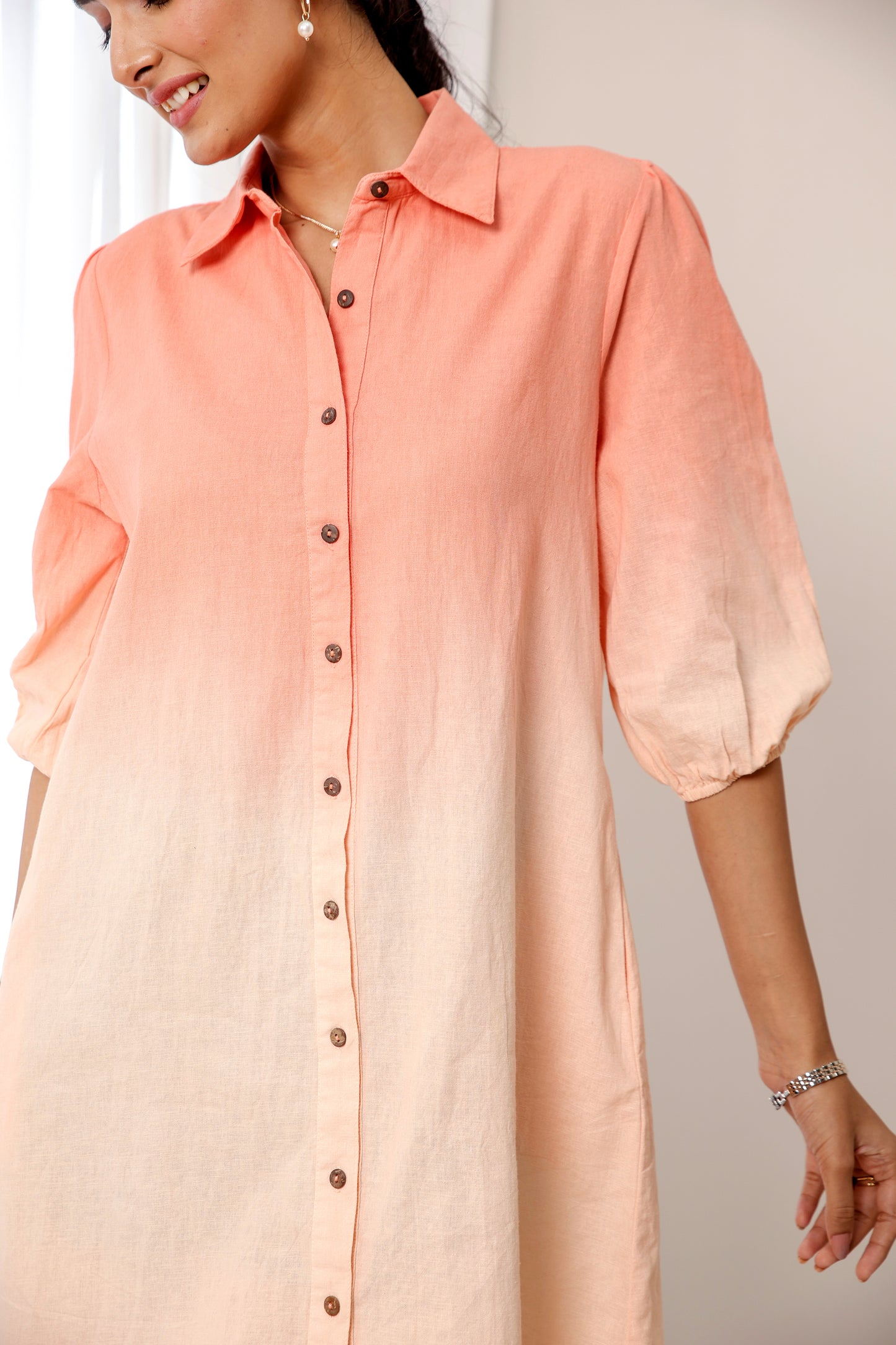 Peach Please Dip Dyed Shirt Dress