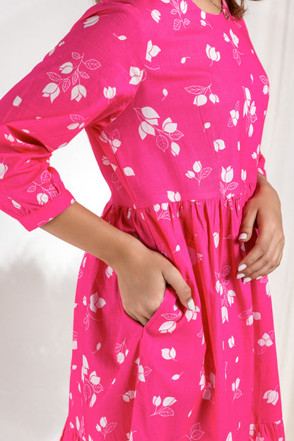 Pink Bougainvillea Midi Dress