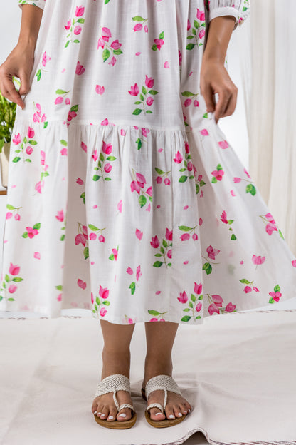 White Bougainvillea Midi Dress