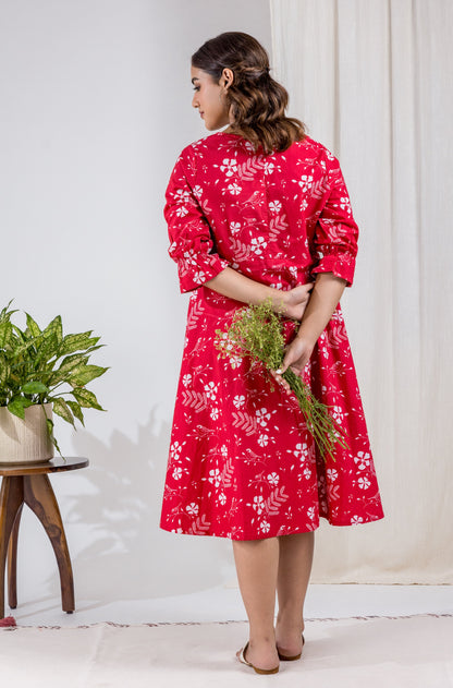 Red Gulmohar Sweetheart Dress