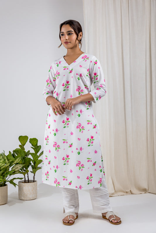 White Bougainvillea Kurta Set