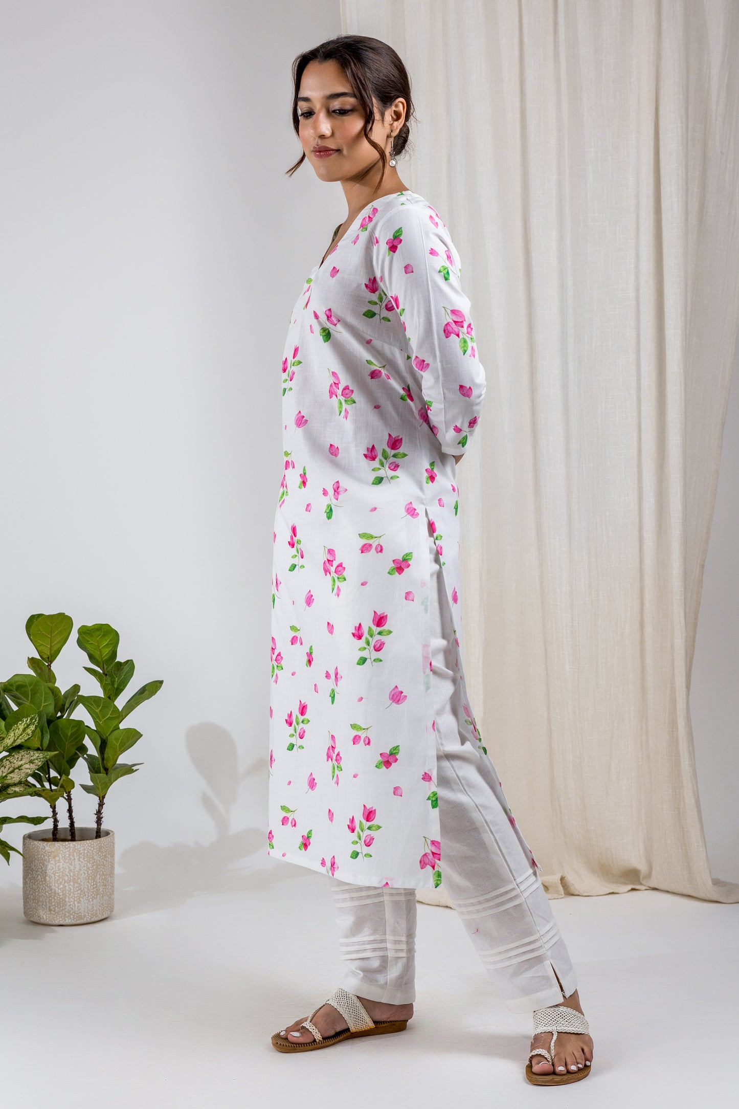 White Bougainvillea Kurta Set