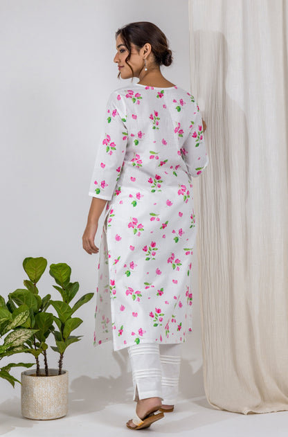 White Bougainvillea Kurta Set