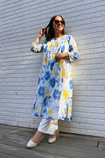Blue Reverie Pin Tuck Kurta Set
