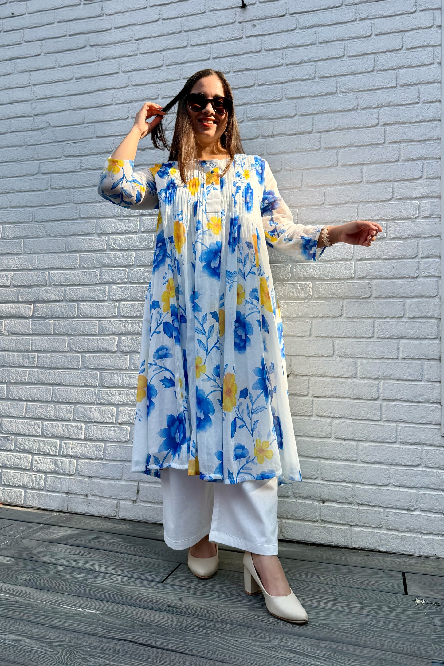 Blue Reverie Pin Tuck Kurta Set