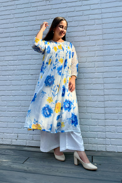 Blue Reverie Pin Tuck Kurta Set