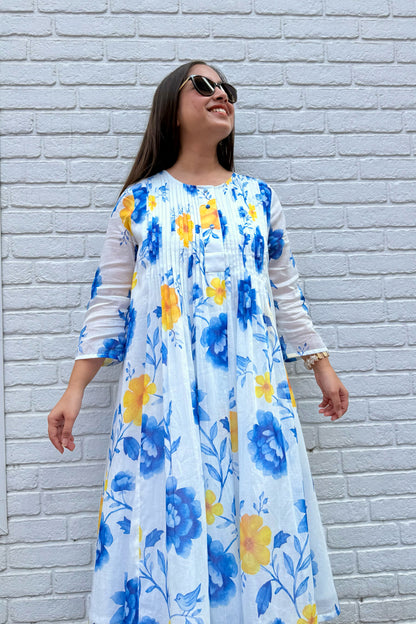 Blue Reverie Pin Tuck Kurta Set