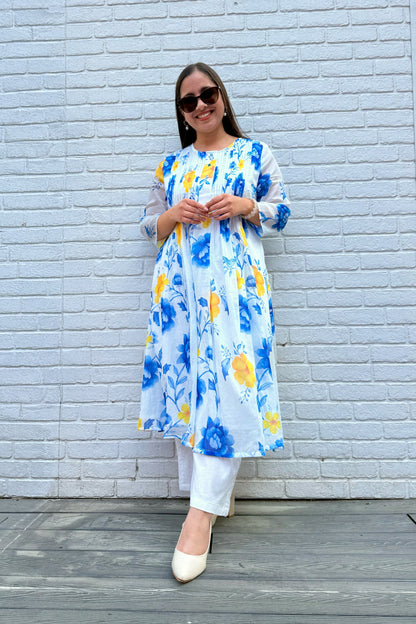 Blue Reverie Pin Tuck Kurta Set