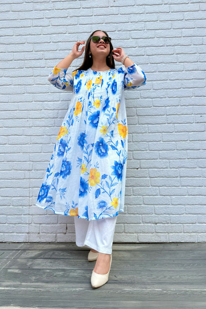 Blue Reverie Pin Tuck Kurta Set
