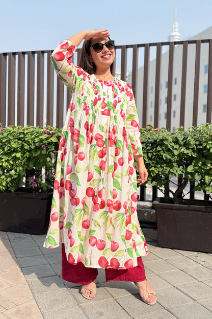 Cherry Blast Pin Tuck Kurta Set