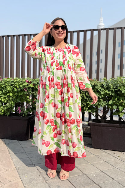 Cherry Blast Pin Tuck Kurta Set