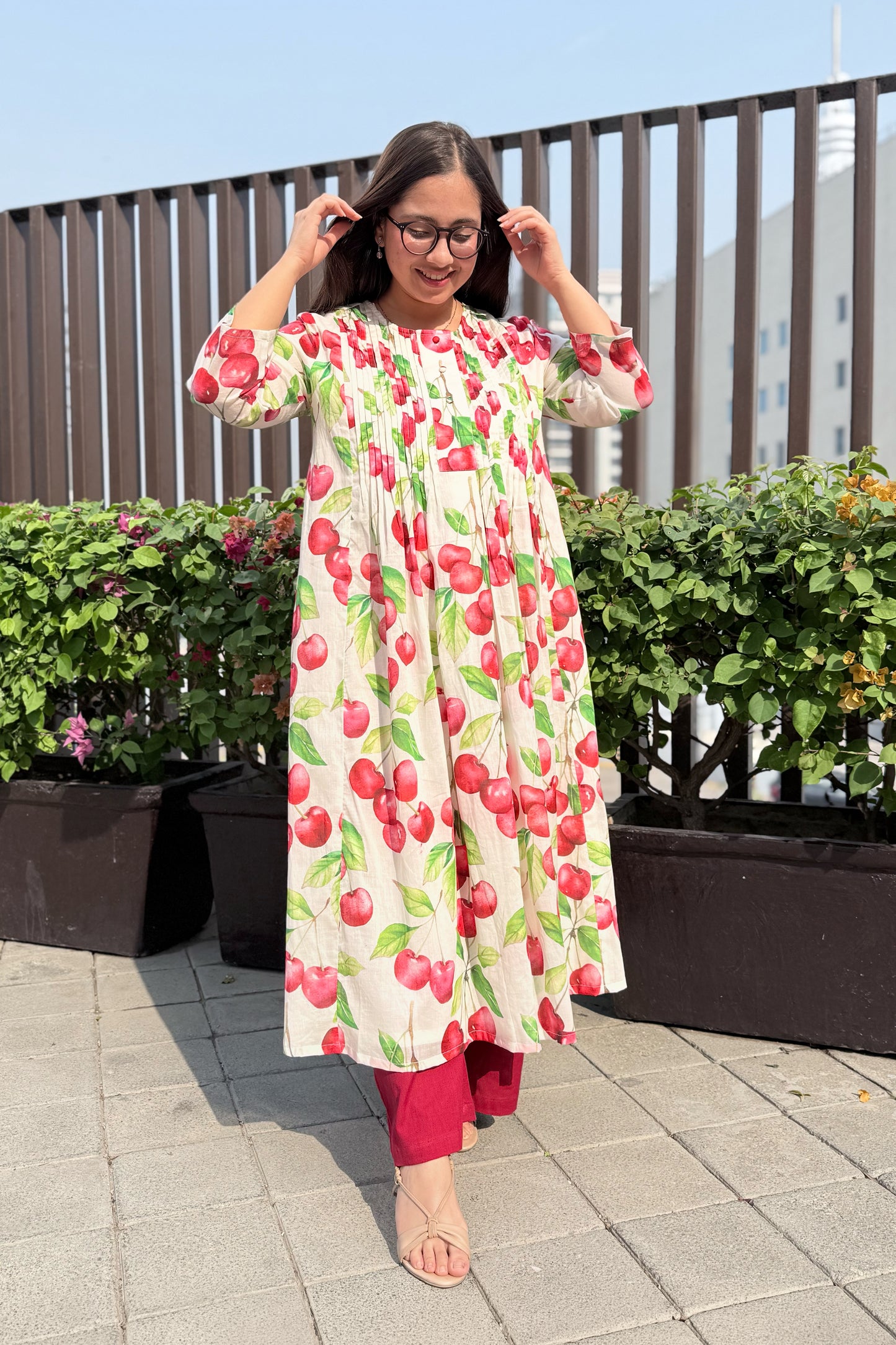 Cherry Blast Pin Tuck Kurta Set