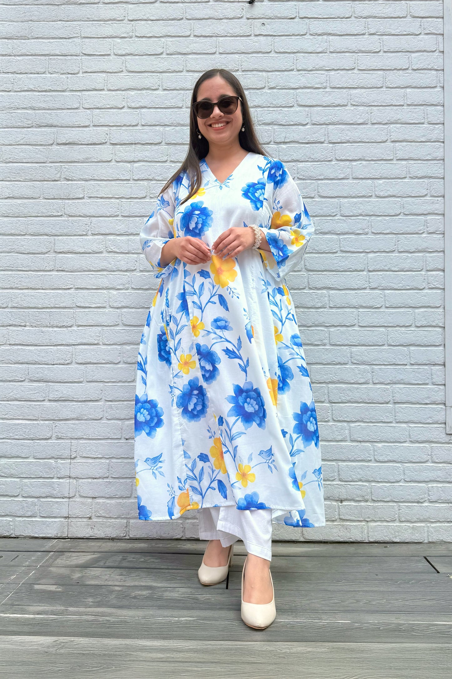 Blue Reverie Side Smocked Kurta Set