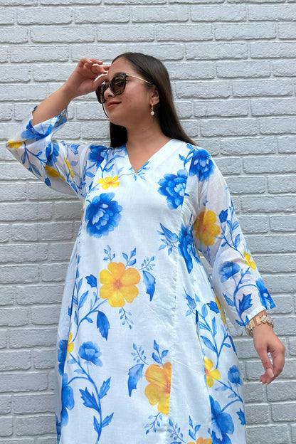 Blue Reverie Side Smocked Kurta Set