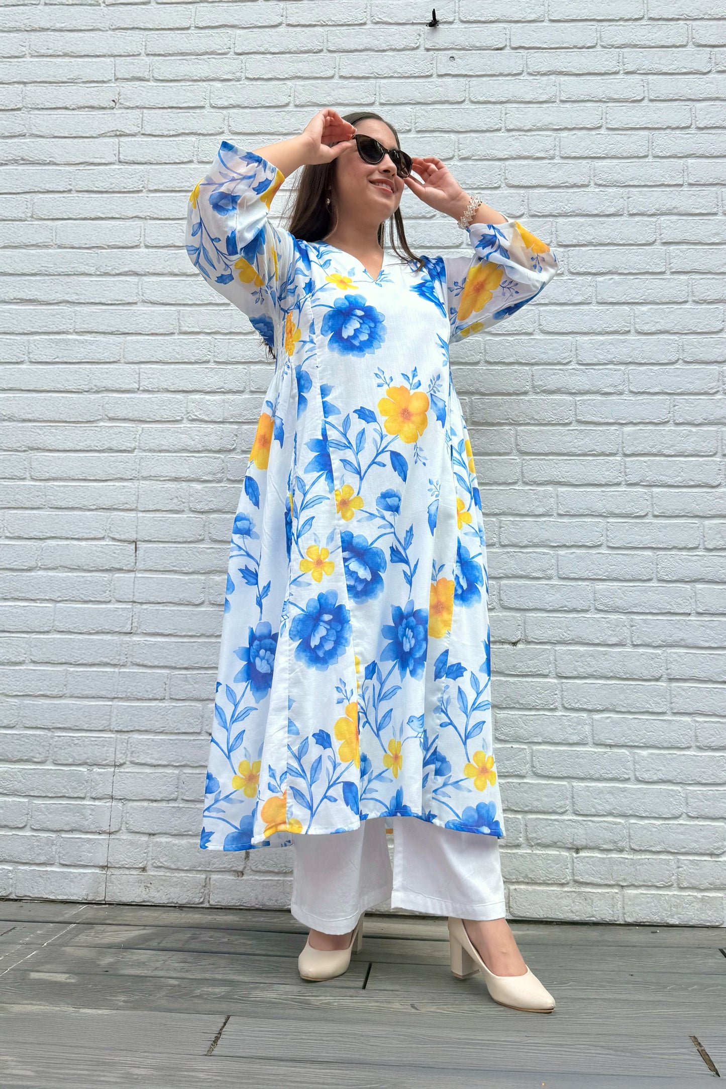Blue Reverie Side Smocked Kurta Set