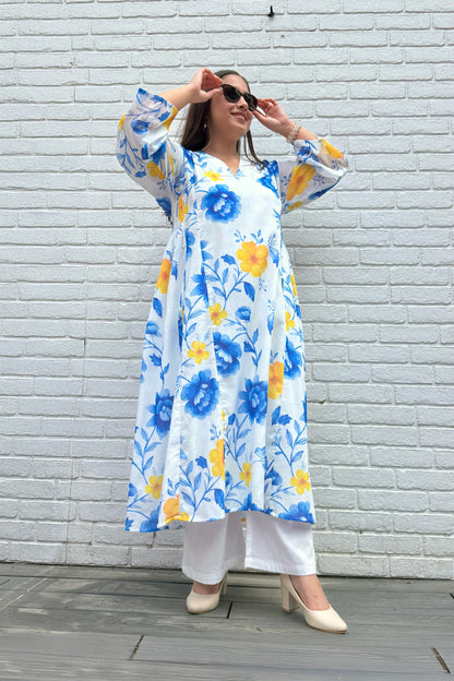 Blue Reverie Side Smocked Kurta Set