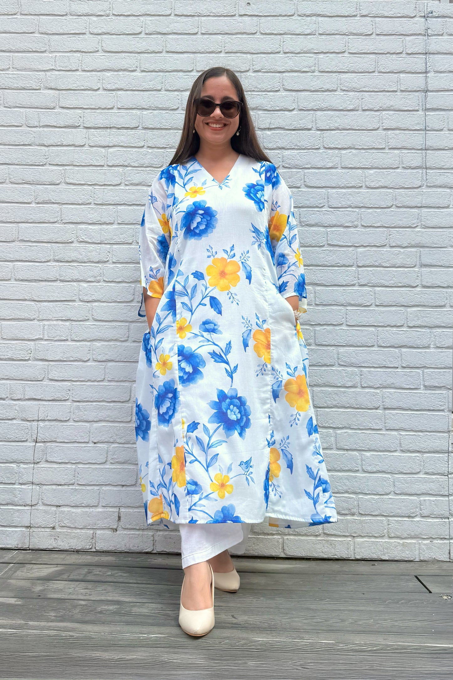 Blue Reverie Side Smocked Kurta Set