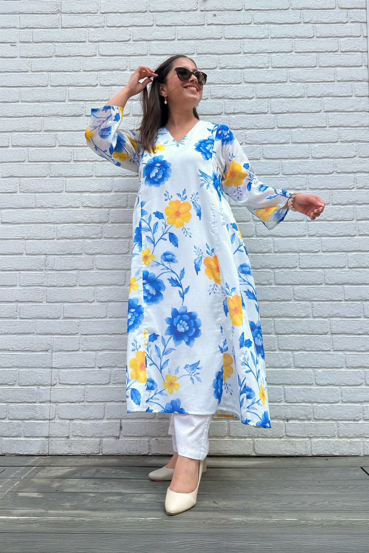 Blue Reverie Side Smocked Kurta Set