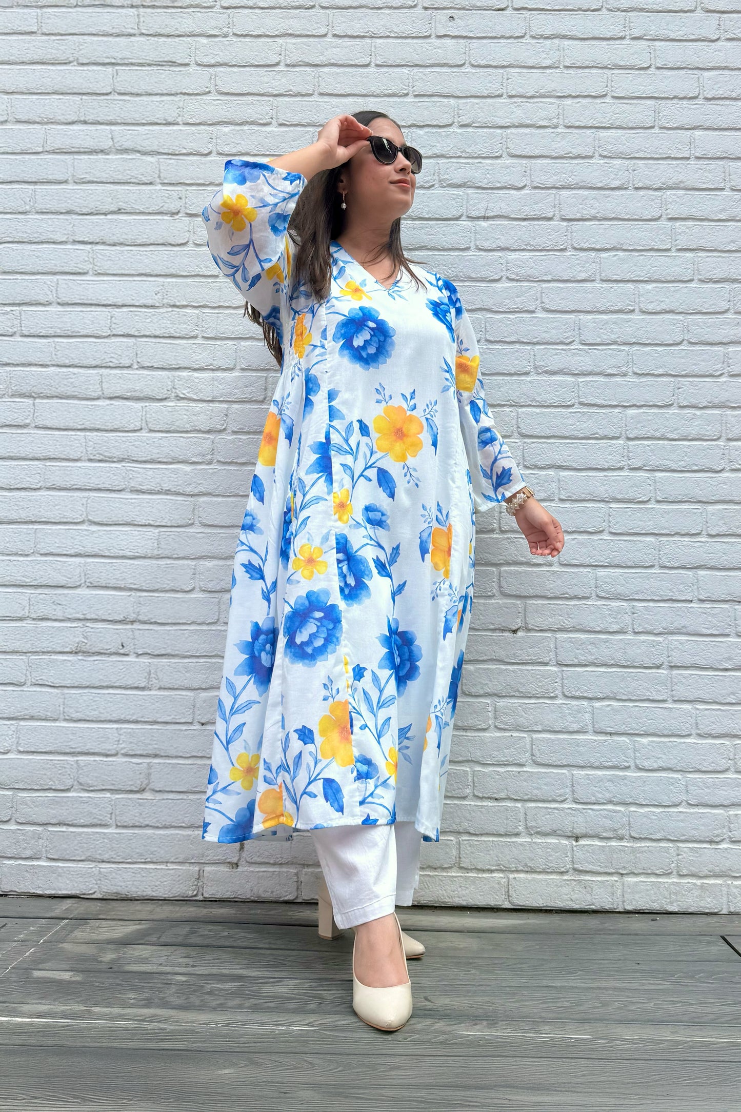Blue Reverie Side Smocked Kurta Set