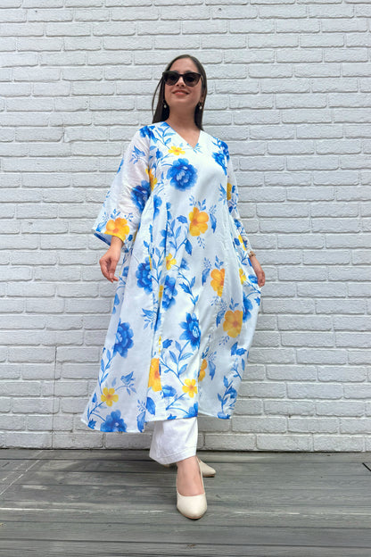 Blue Reverie Side Smocked Kurta Set