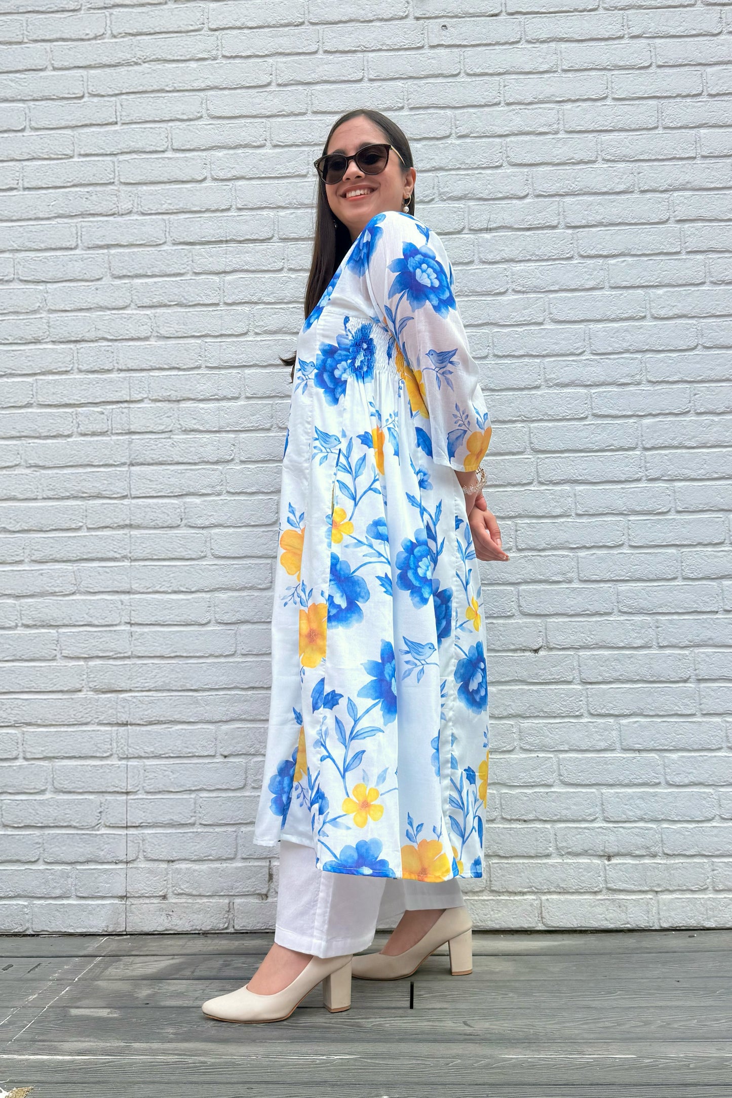 Blue Reverie Side Smocked Kurta Set