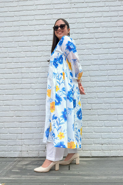 Blue Reverie Side Smocked Kurta Set