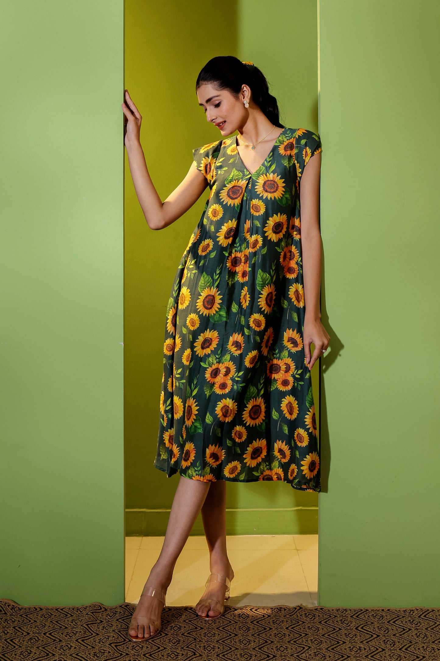 Green Meadows A Line Dress