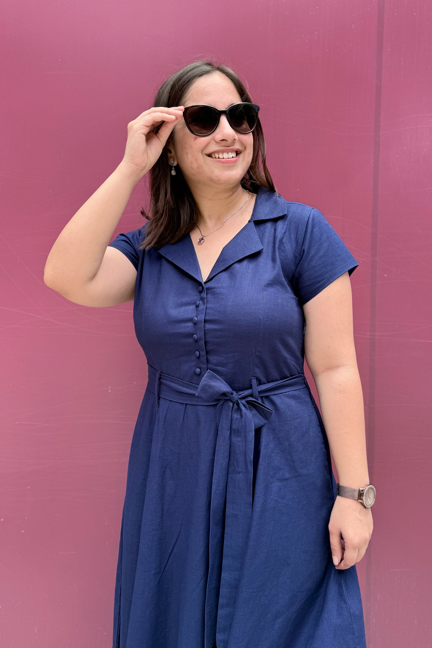 Ink Blue Belt Dress