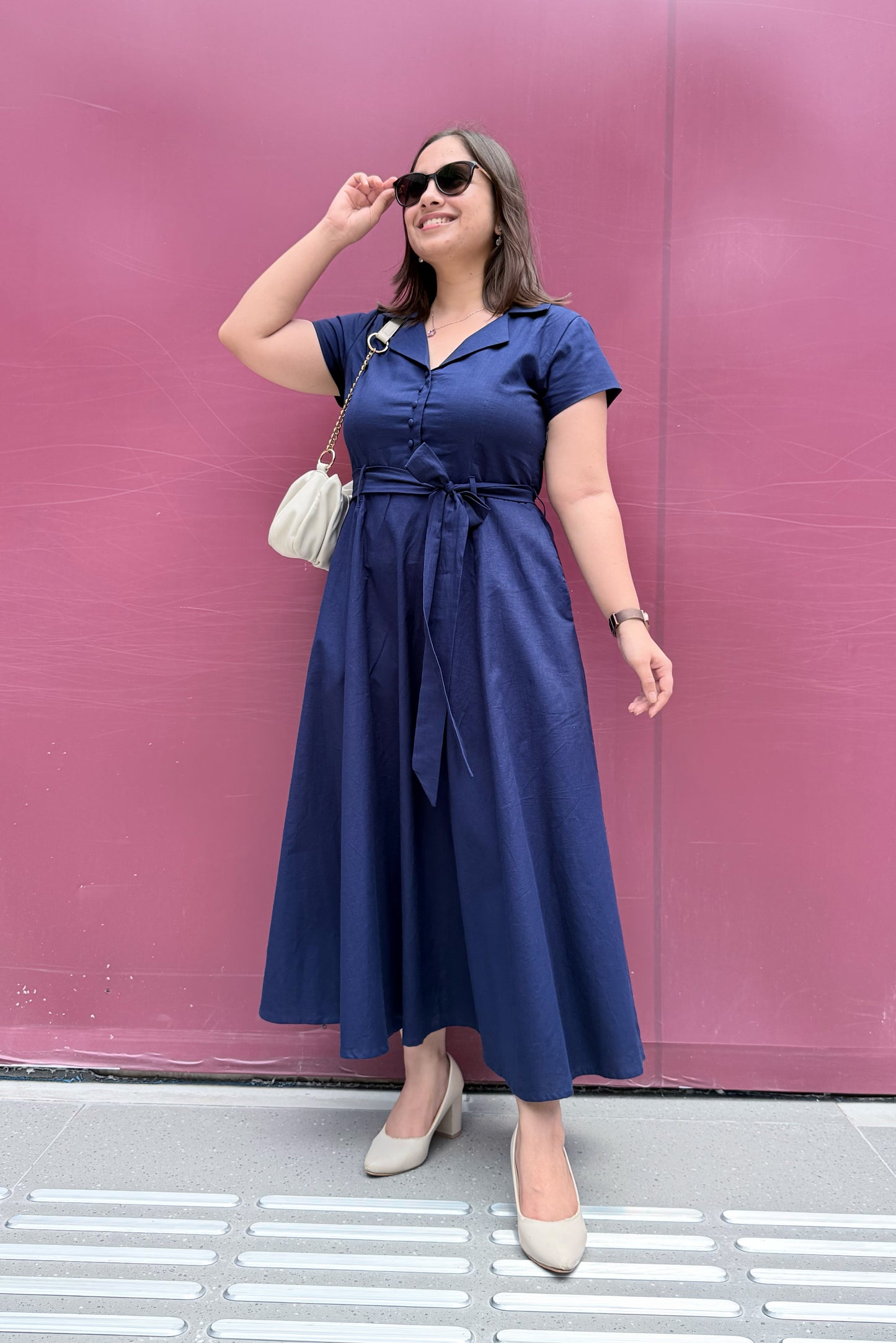 Ink Blue Belt Dress