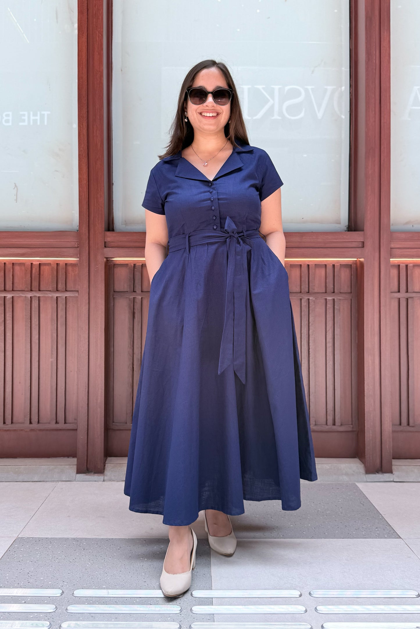 Ink Blue Belt Dress