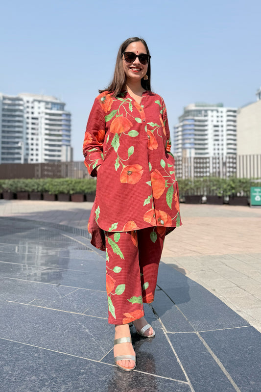 Poppy Wine Kurta Co-ord Set