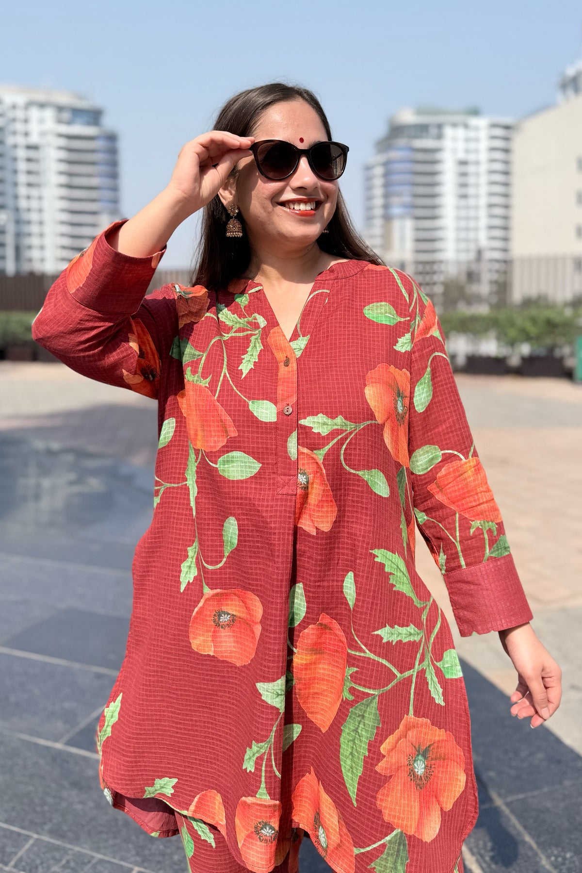 Poppy Wine Kurta Co-ord Set