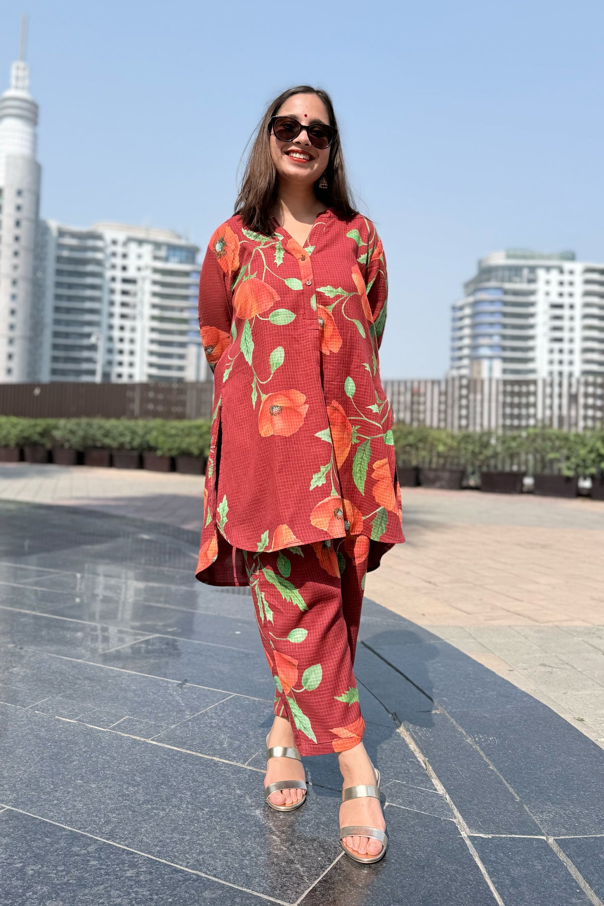 Poppy Wine Kurta Co-ord Set