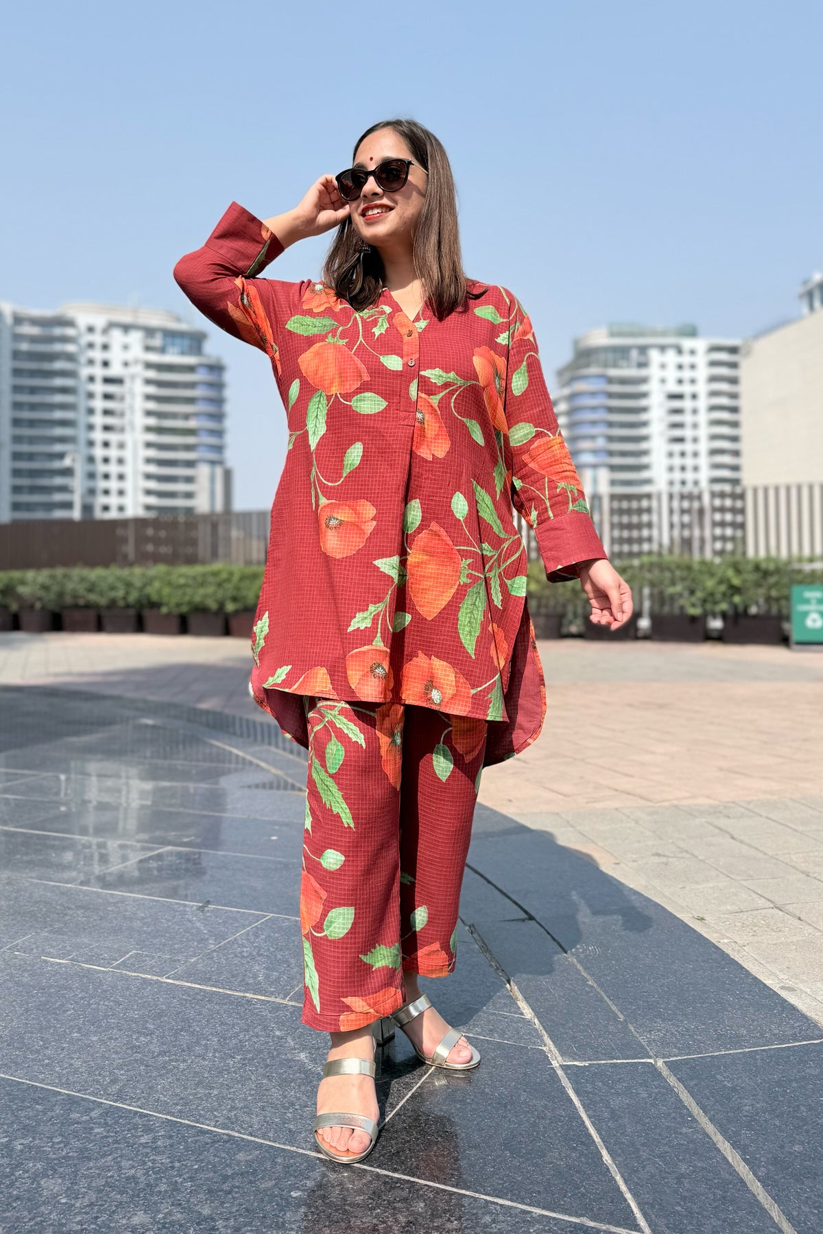 Poppy Wine Kurta Co-ord Set
