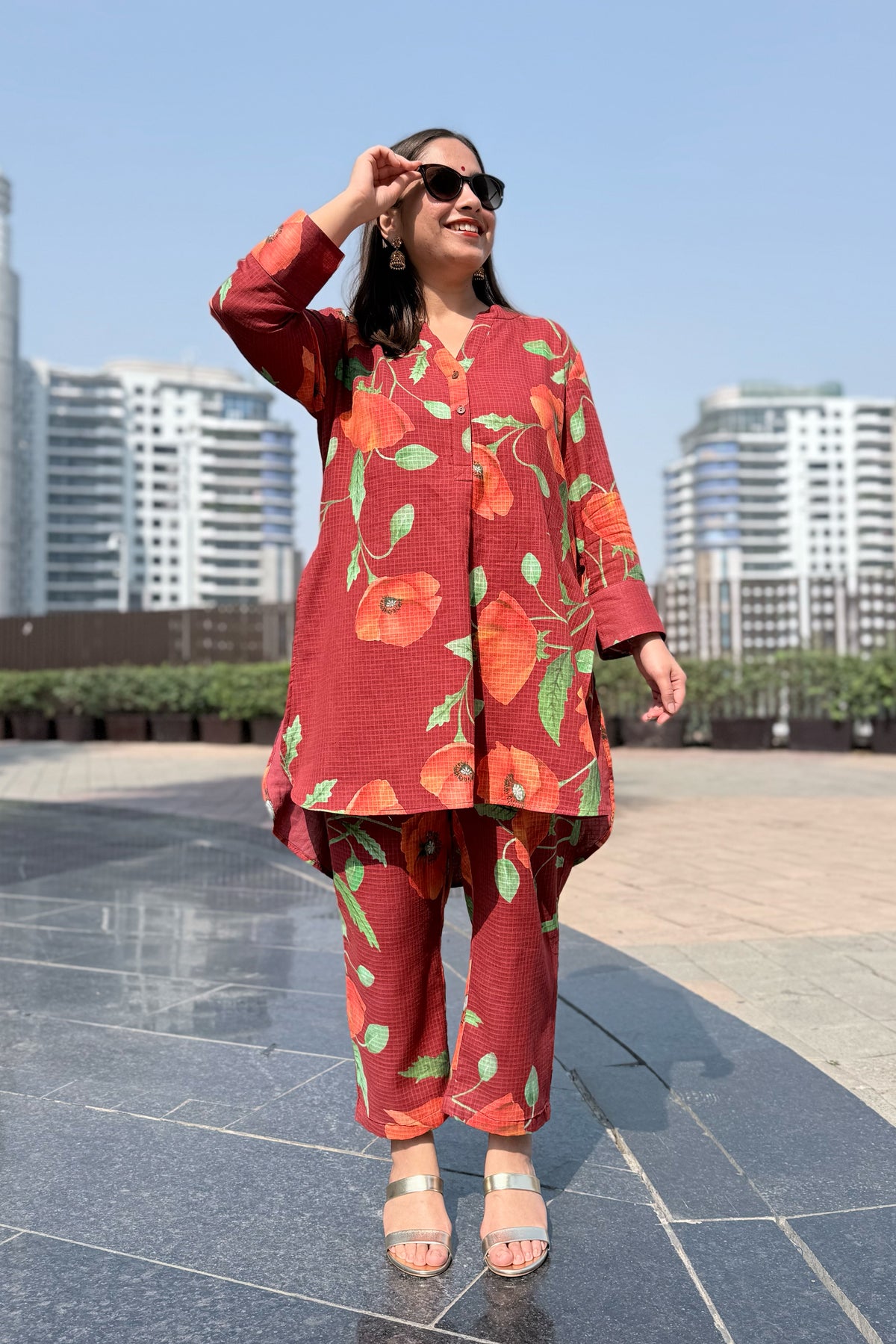 Poppy Wine Kurta Co-ord Set