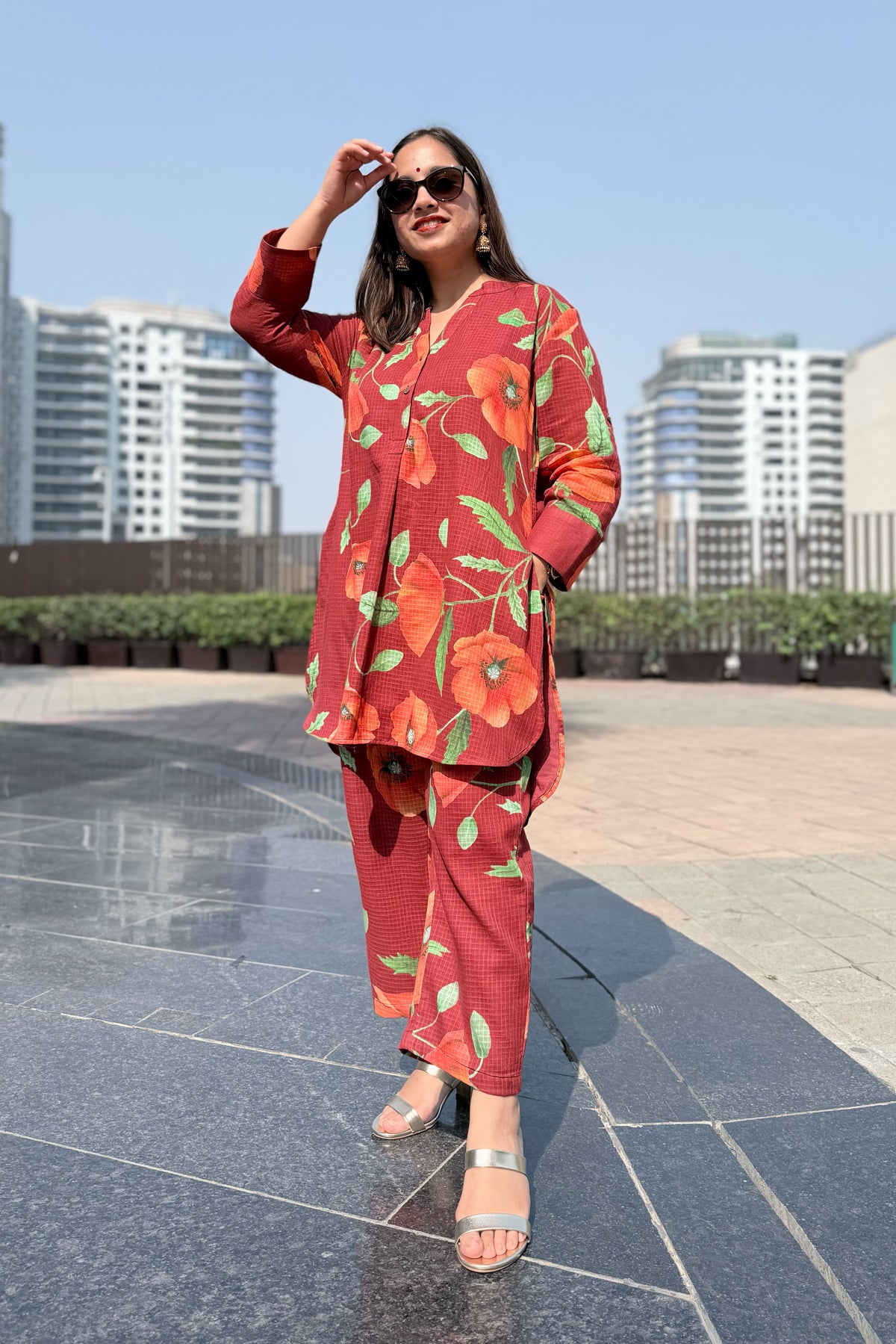Poppy Wine Kurta Co-ord Set