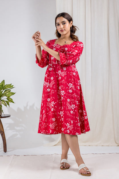 Red Gulmohar Sweetheart Dress