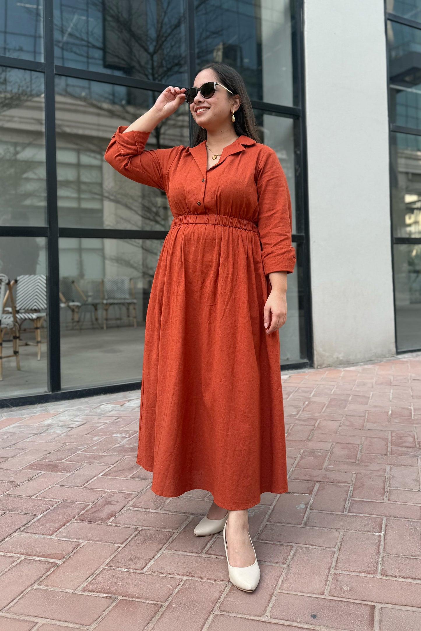 Terracotta Notch collar dress