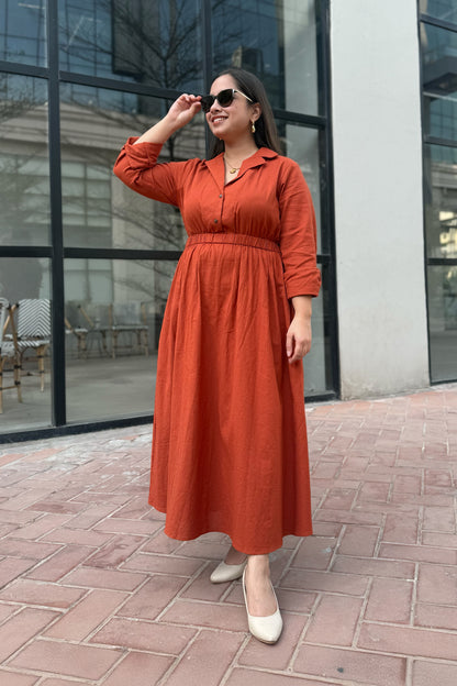 Terracotta Notch collar dress