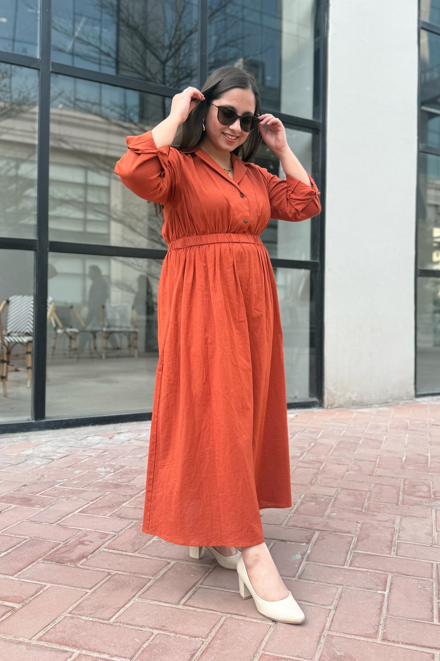 Terracotta Notch collar dress